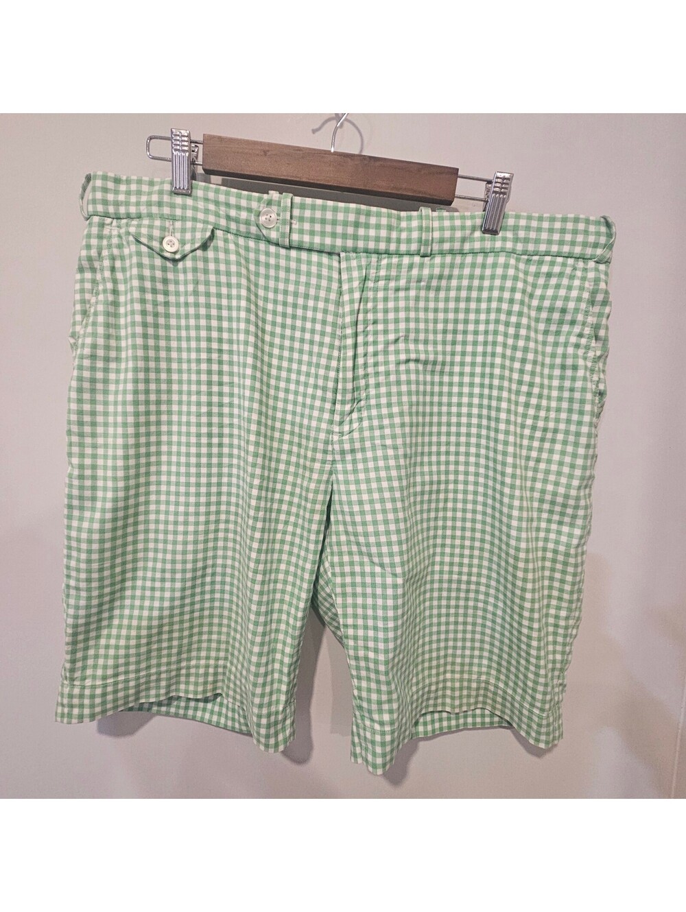 Rare Vintage Polo Ralph Lauren Shorts 38 Green Gingham Check Cotton Preppy Golf